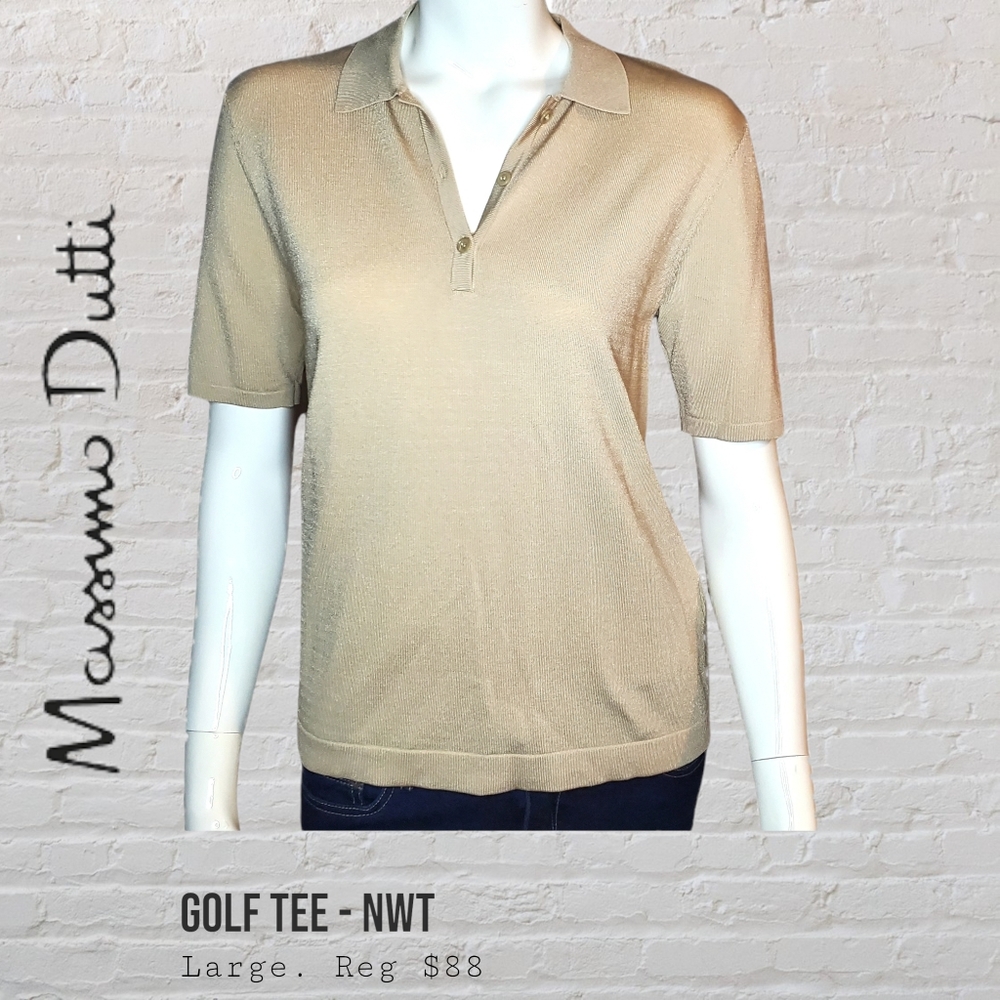 Massimo Dutti Short Sleeved Gold Stretch Golf Shirt Women's Size Large